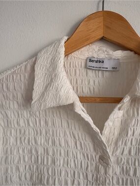 Bershka Smocked Shirred Button Front Crop Top - XS
